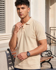 Men's Polo Collar T-Shirt — Beige — Thumbnail 1