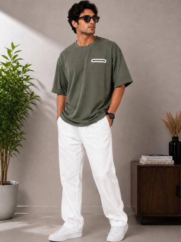 Men's Pure Cotton Pocket T-Shirt — Olive Angle View — Custom Printing Surat
