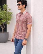 Men's Printed Polo Collar Pockets T-Shirt — Peach — Thumbnail 5