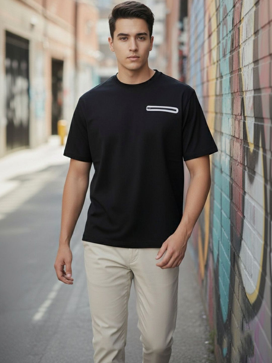 Men Organic Cotton Pockets T-shirt — Black — Tshirt Factory India Direct Manufacturer Surat