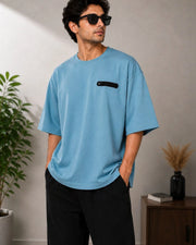 Men's Pure Cotton Pocket T-Shirt — Turquoise Blue — Thumbnail 1