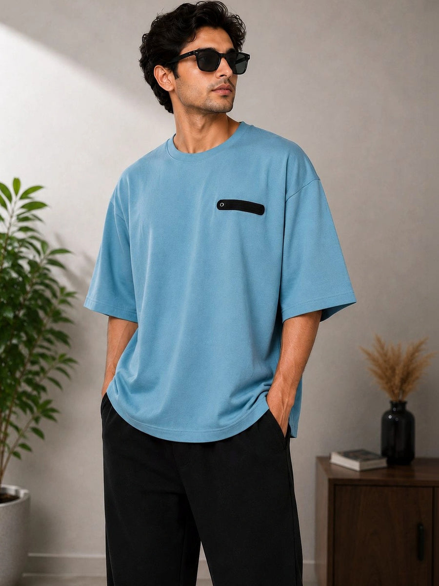 Men's Pure Cotton Pocket T-Shirt — Turquoise Blue — Tshirt Factory India Direct Manufacturer Surat
