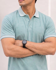 Men's Printed Polo Collar T-Shirt — Sea Green — Thumbnail 4