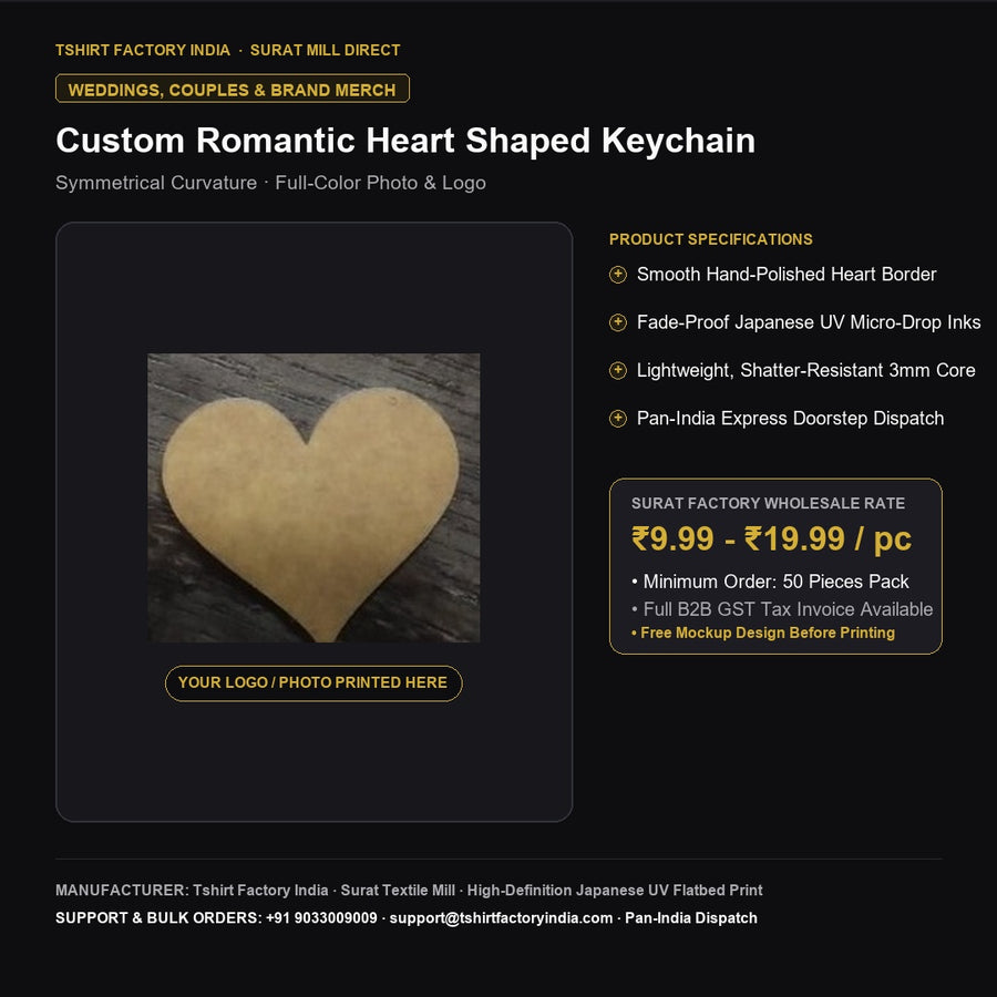 Custom Printed Romantic Heart Shaped Acrylic Keychain | Direct Factory Rate — Tshirt Factory India — Tshirt Factory India Direct Manufacturer Surat