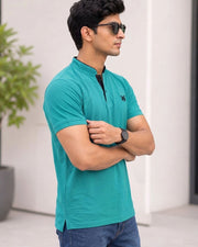 Men's Mandarin Collar T-Shirt — Teal — Thumbnail 4