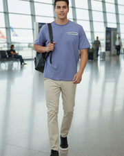 Men Organic Cotton Blend Pockets T-shirt — Blue — Thumbnail 3