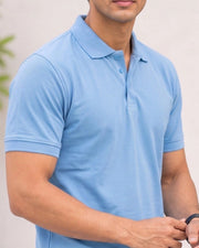 Men's Polo Collar T-Shirt — Blue — Thumbnail 4