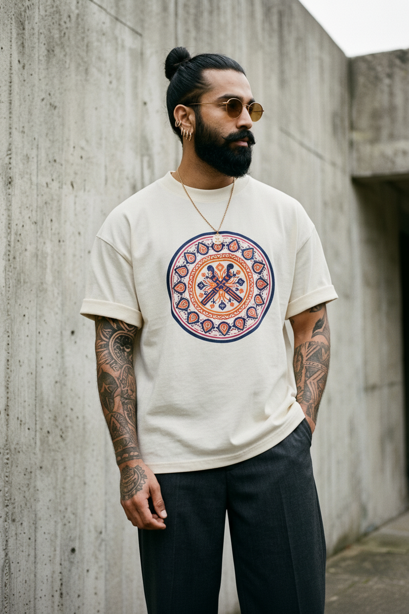 Gujarati Vibes Graphic Oversized Round Neck T-Shirt — Quality Craftsmanship Anatomy