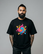 Holi Vibes Graphic Oversized Round Neck T-Shirt — Thumbnail 1