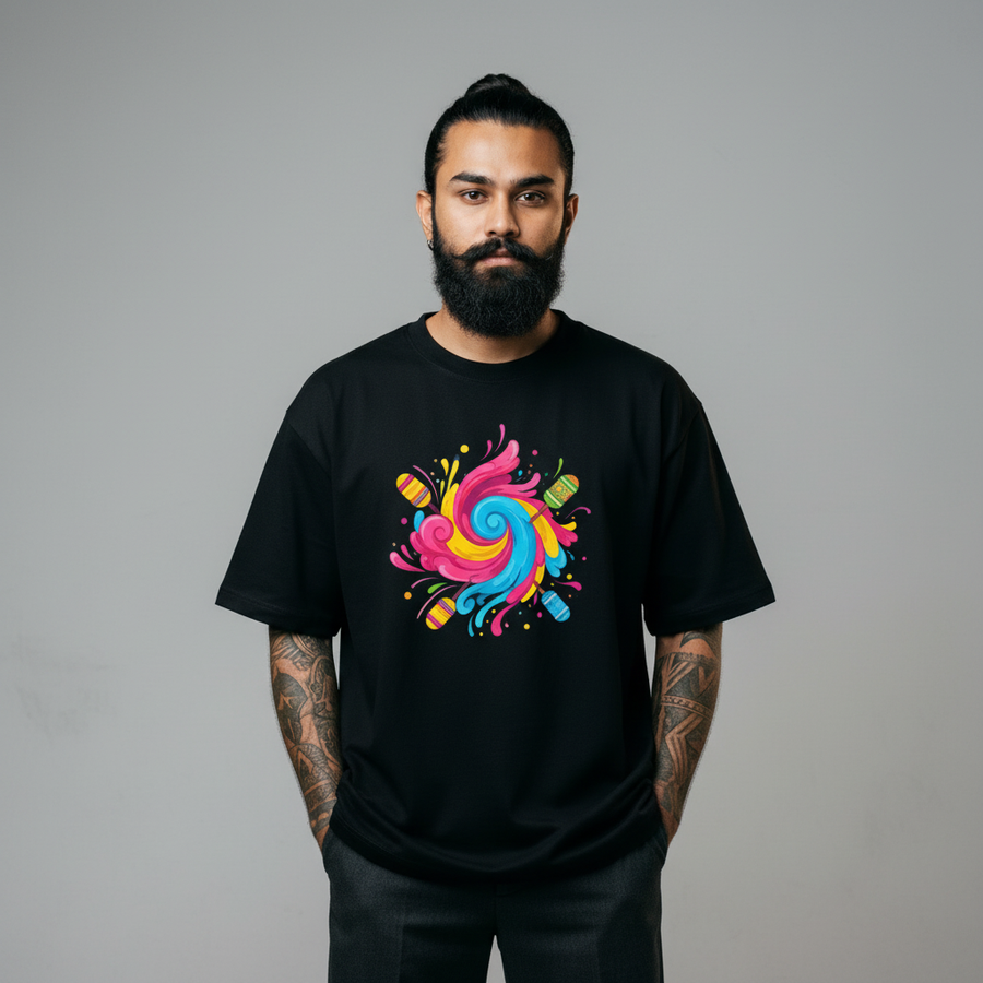 Holi Vibes Graphic Oversized Round Neck T-Shirt — Tshirt Factory India Direct Manufacturer Surat