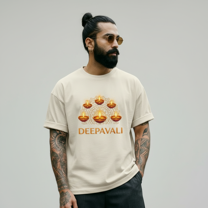 Diwali Vibes Graphic Oversized Round Neck T-Shirt — Quality Craftsmanship Anatomy