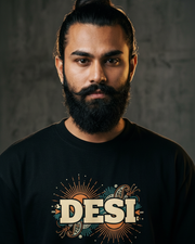 Desi Vibes Graphic Oversized Round Neck T-Shirt — Thumbnail 1