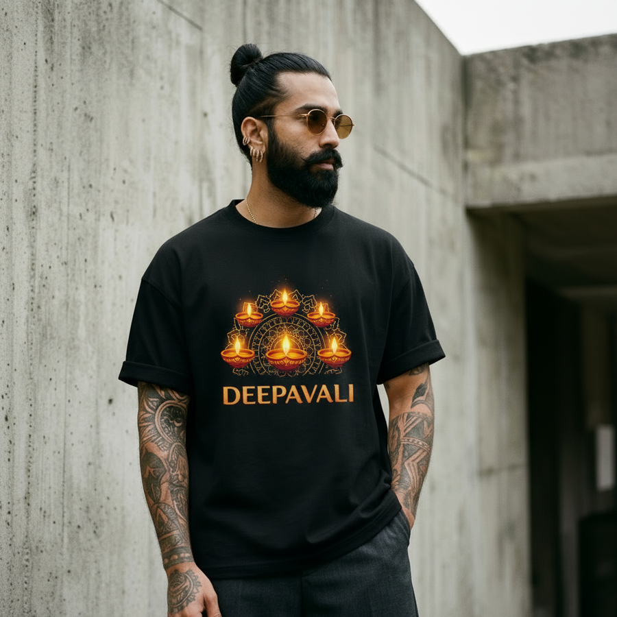 Diwali Vibes Graphic Oversized Round Neck T-Shirt — Tshirt Factory India Direct Manufacturer Surat