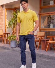 Men's All-Over Printed Polo Collar T-Shirt — Yellow — Thumbnail 5