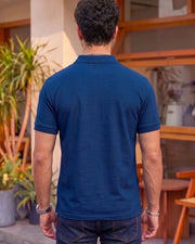 Men's All-Over Printed Polo Collar T-Shirt — Blue — Thumbnail 3