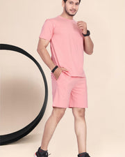 Men's Cotton Printed Night Suit Set of Top & Shorts — Peach — Thumbnail 3
