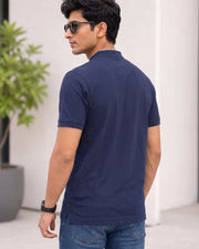 Men's Brand Logo Mandarin Collar Pockets T-Shirt — Navy Blue — Thumbnail 7