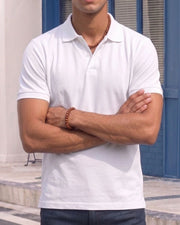 Men's All-Over Printed Polo Collar T-Shirt — White — Thumbnail 4