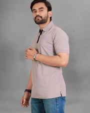 Men's Polo Collar Pockets T-Shirt — Grey — Thumbnail 3