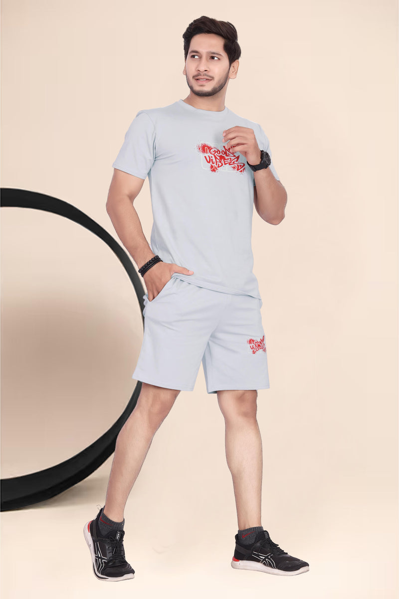 Men's Cotton Printed Night Suit Set of Top & Shorts — Grey — Quality Craftsmanship Anatomy