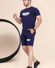 Men's Cotton Printed Night Suit Set of Top & Shorts — Navy Blue — Thumbnail 3