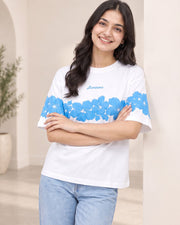 Divra Clothing Women Floral Print Round Neck T-Shirt — White — Thumbnail 1