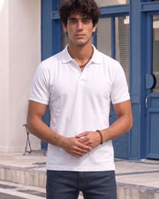 Men's All-Over Printed Polo Collar T-Shirt — White — Thumbnail 5