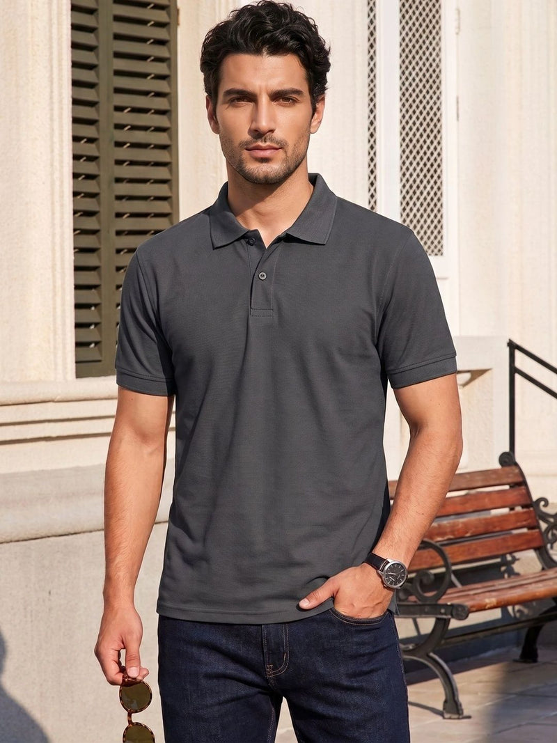 Men's Polo Collar T-Shirt — Grey — Quality Craftsmanship Anatomy