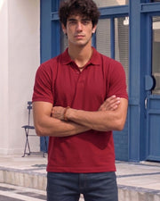Men's All-Over Printed Polo Collar T-Shirt — Red — Thumbnail 5