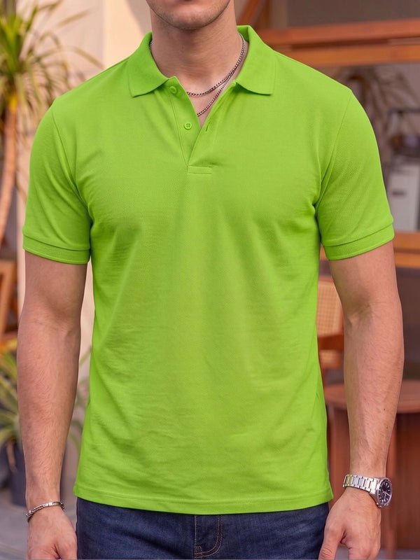 Men's All-Over Printed Polo Collar T-Shirt — Green Angle View — Custom Printing Surat