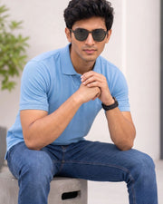 Men's Polo Collar T-Shirt — Blue — Thumbnail 2