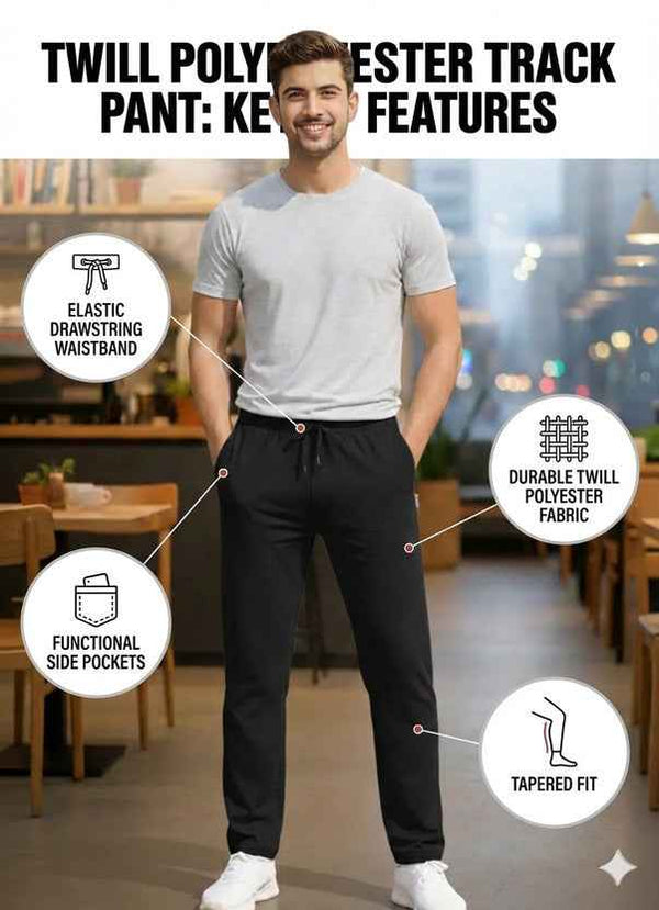 Men's Solid Regular Fit Track Pants — Black Angle View — Custom Printing Surat