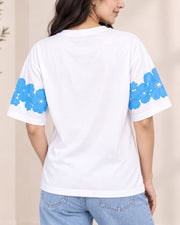 Divra Clothing Women Floral Print Round Neck T-Shirt — White — Thumbnail 5
