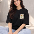 Divra Clothing Women Embroidered Round Neck T-Shirt — Black