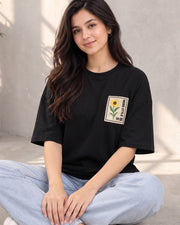 Divra Clothing Women Embroidered Round Neck T-Shirt — Black — Thumbnail 1
