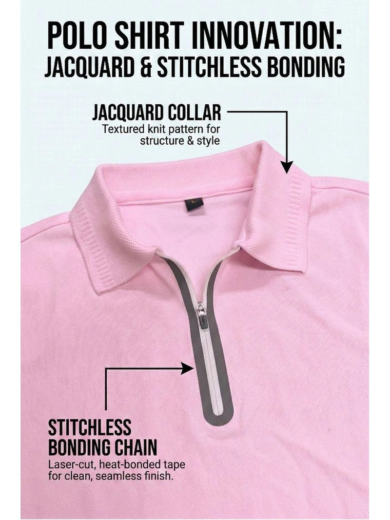 Men's Polo Collar Pockets T-Shirt — Pink — Quality Craftsmanship Anatomy