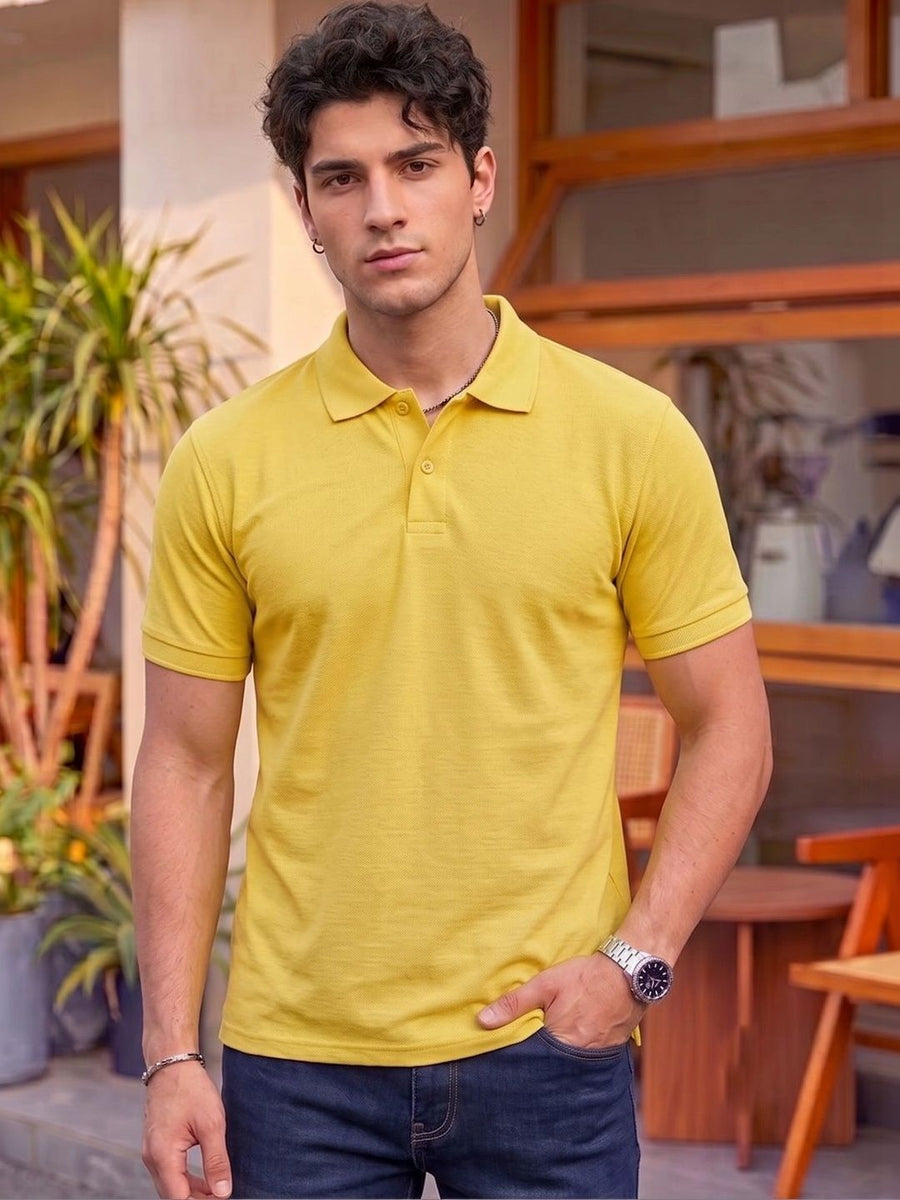 Men's All-Over Printed Polo Collar T-Shirt — Yellow — Custom Print Studio