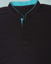 Men's Brand Logo Mandarin Collar T-Shirt — Black — Thumbnail 6