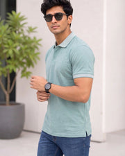 Men's Printed Polo Collar T-Shirt — Sea Green — Thumbnail 5