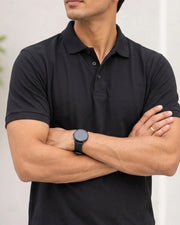 Men's Polo Collar T-Shirt — Black — Thumbnail 3