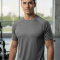Men's Moisture-Wicking Raglan Athletic Gym T-Shirt — Dark Grey