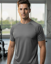 Men's Moisture-Wicking Raglan Athletic Gym T-Shirt — Dark Grey — Thumbnail 1