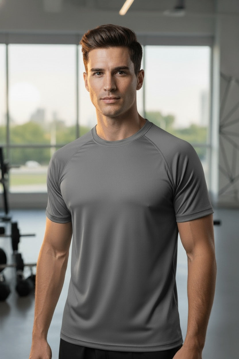 Men's Moisture-Wicking Raglan Athletic Gym T-Shirt — Dark Grey — Tshirt Factory India Direct Manufacturer Surat