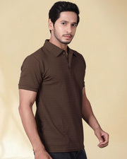 Men Polo Collar Slim Fit T-shirt — Coffee Brown — Thumbnail 2