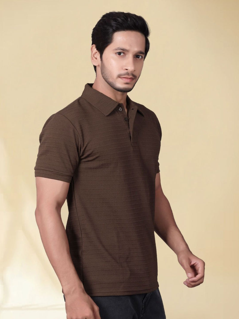 Men Polo Collar Slim Fit T-shirt — Coffee Brown — Quality Craftsmanship Anatomy