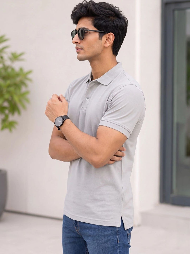 Men's Polo Collar T-Shirt — Grey — Quality Craftsmanship Anatomy