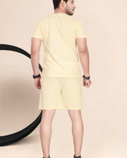 Men's Cotton Printed Night Suit Set of Top & Shorts — Lemon Yellow — Thumbnail 6
