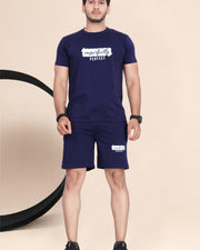 Men's Cotton Printed Night Suit Set of Top & Shorts — Navy Blue — Thumbnail 5