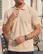Men's Polo Collar T-Shirt — Beige — Thumbnail 2