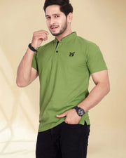 Men's Mandarin Collar Pockets T-Shirt — Green — Thumbnail 7